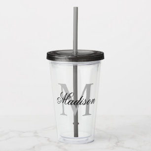 Verre En Acrylique Créez votre nom de monogramme personnalisé Gris