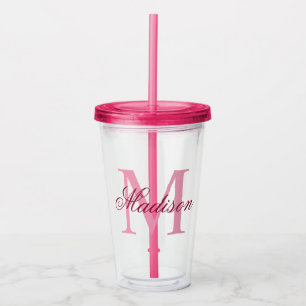 Verre En Acrylique Créez votre nom de monogramme personnalisé rose