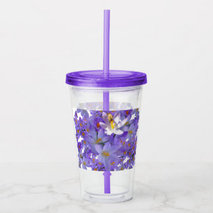 Verre En Acrylique Crocus pourpres avec Paruline acrylique d'abeille