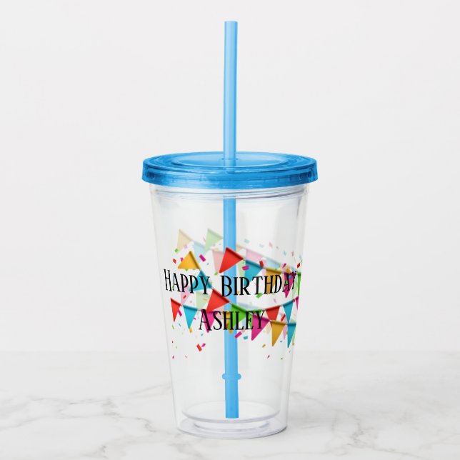 Verre En Acrylique Culbuteur de joyeux anniversaire (Devant)