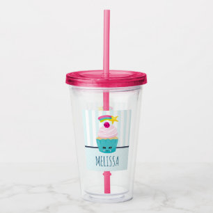 Verre En Acrylique Cupcake bleu mignon avec visage Kawaii
