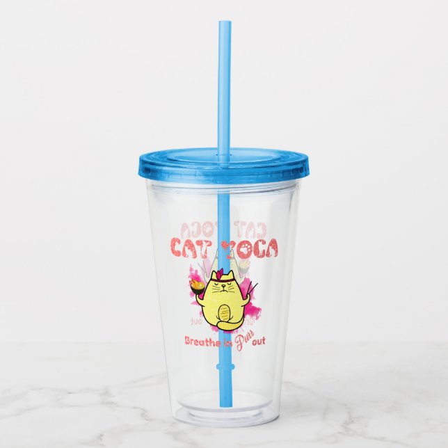 Verre En Acrylique Cute Cat Yoga - "Respirer, Purr Out" (Devant)