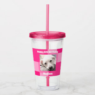 Verre En Acrylique Cute Chien Photo 5Anniversaire rose