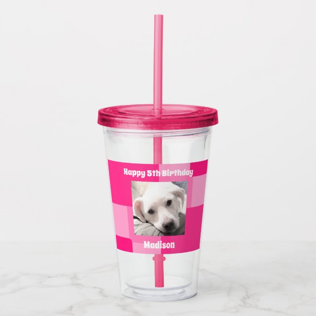 Verre En Acrylique Cute Chien Photo 5Anniversaire rose (Devant)