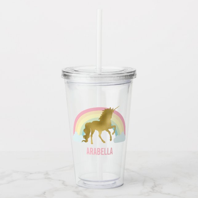Verre En Acrylique Cute Gold Unicorn (Devant)