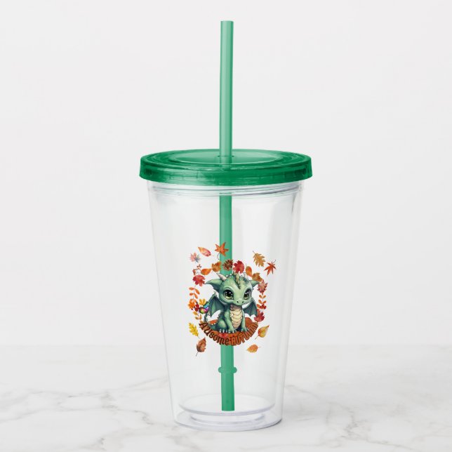 Verre En Acrylique Cute Green Dragon “Autism Awesome Autumn” Design  (Devant)
