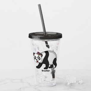 Verre En Acrylique Cute happy panda bear with flower cartoon