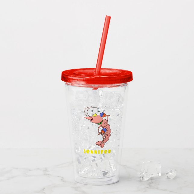 Verre En Acrylique Cute happy shrimp, dessin animé de crevettes (Dos glace)