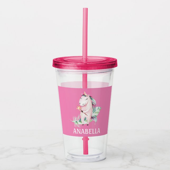 Verre En Acrylique Cute licorne rose magique (Devant)