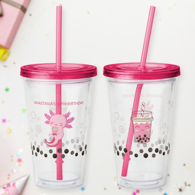 Verre En Acrylique Cute Pink Axolotl Boba Tea (Créateur téléchargé)