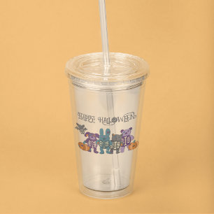 Verre En Acrylique Cute Skeleton Animaux et Halloween Citrouille