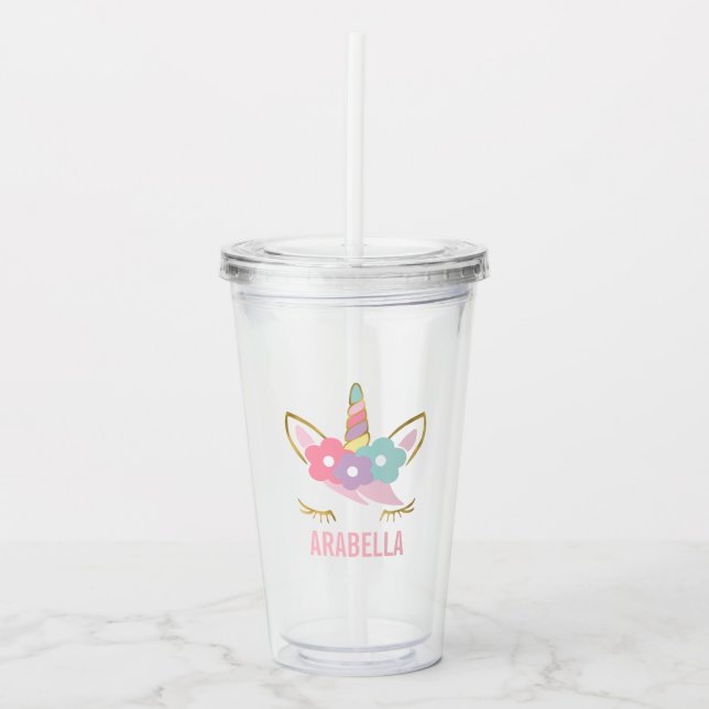 Verre En Acrylique Cute Unicorn Face Girl's (Devant)
