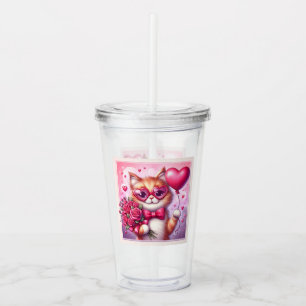 Verre En Acrylique Cute Valentine's day cat/chaton