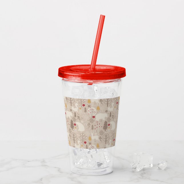Verre En Acrylique Cute Woodland Animaux Nordic Motif Noël (Dos glace)