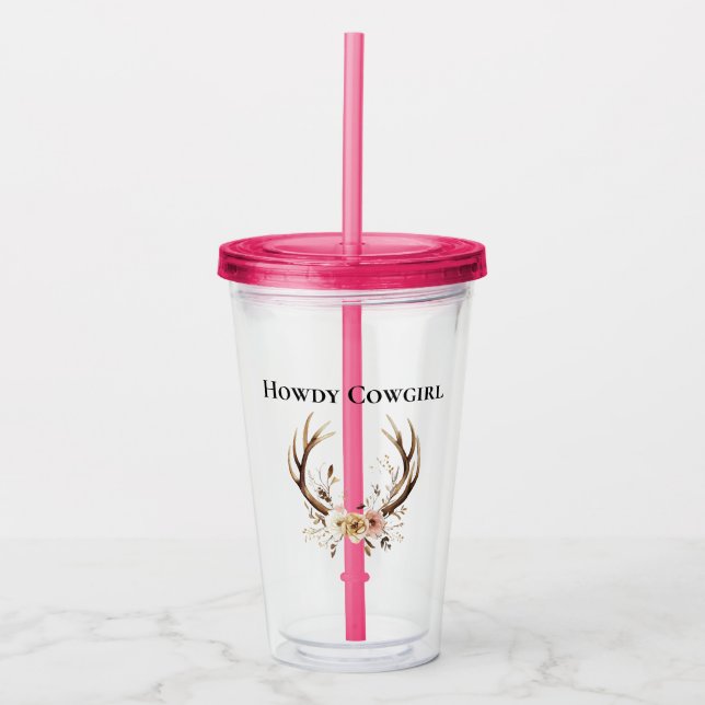 Verre En Acrylique Deer Antlers Cowgirl Pink Floral (Devant)