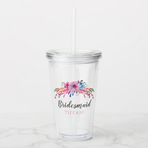 Verre En Acrylique Demoiselle d'honneur florale personnalisée
