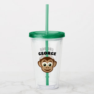 Verre En Acrylique Dessin animé de singe mignon avec nom personnalisé