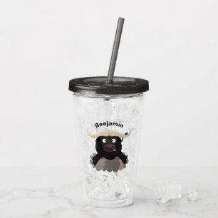 Verre En Acrylique Dessin animé drôle de buffle d'eau courant