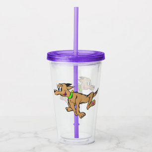 Verre En Acrylique Dessin de caricature : Courir un chien heureux