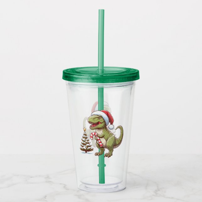 Verre En Acrylique Dinosaure sucre de canne de Noël mignon (Devant)