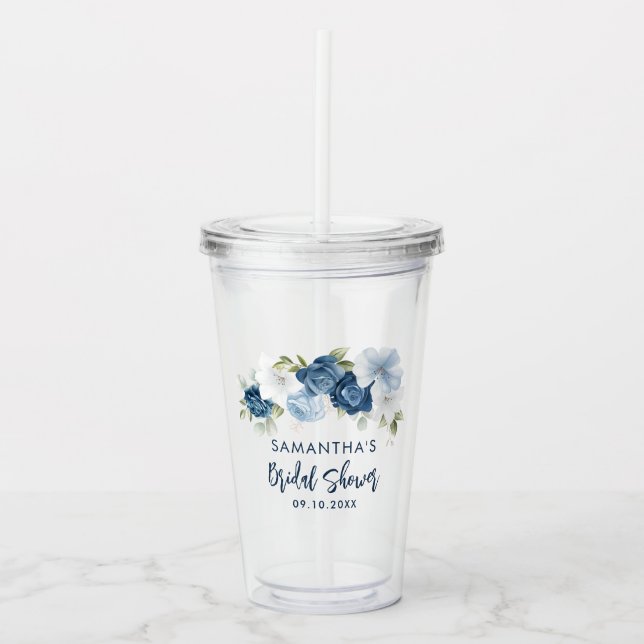 Verre En Acrylique Douche Bleue Florale Personnalisée pour une Fête d (Devant)