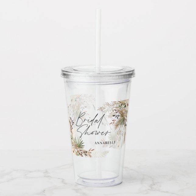 Verre En Acrylique Douche nuptiale pampas herbe fleurie moderne éléga (Devant)