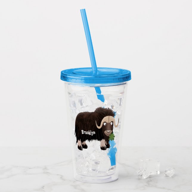 Verre En Acrylique Drôle dessin animé de boeuf musqué (Devant glace)