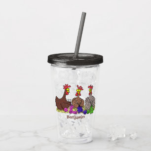 Verre En Acrylique Drôle dessin animé de poulets de tricot