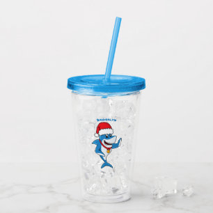 Verre En Acrylique Drôle dessin animé de requin de Noël