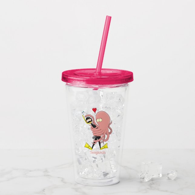 Verre En Acrylique Drôle pieuvre embrasse plongeur dessin animé humou (Dos glace)