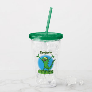 Verre En Acrylique Drôle vert souriant animé lézard d'iguane