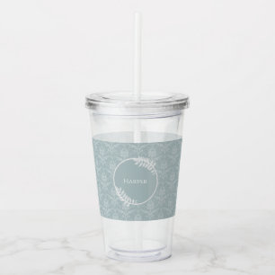 Verre En Acrylique Dusty Blue Elegant Damask Personnalisé