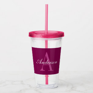 Verre En Acrylique Élégant Magenta Rouge, rose & blanc Nom & Monogram