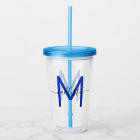 Élégant Monogramme bleu bleu marine
