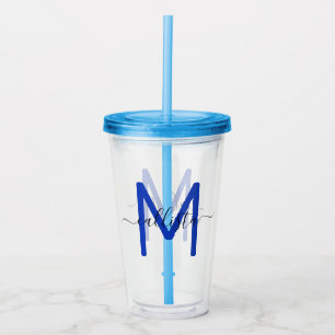 Verre En Acrylique Élégant Monogramme bleu bleu marine