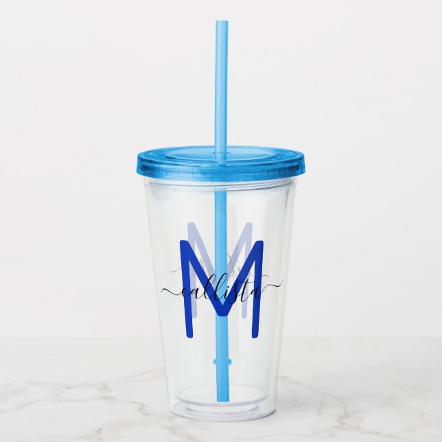 Verre En Acrylique Élégant Monogramme bleu bleu marine (Devant)
