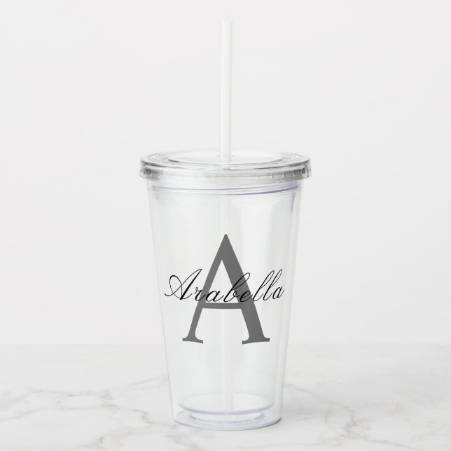 Verre En Acrylique Élégant Noir Monogramme Personnalisé Nom  (Devant)
