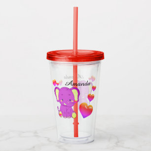 Verre En Acrylique Eléphant mignon Rose Purple Coeurs Filles