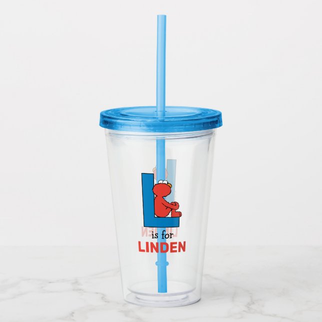 Verre En Acrylique Elmo Alphabet | L Bleu (Devant)
