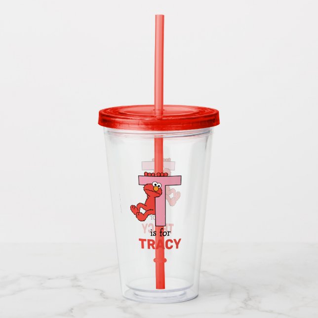 Verre En Acrylique Elmo Alphabet | T rose (Devant)