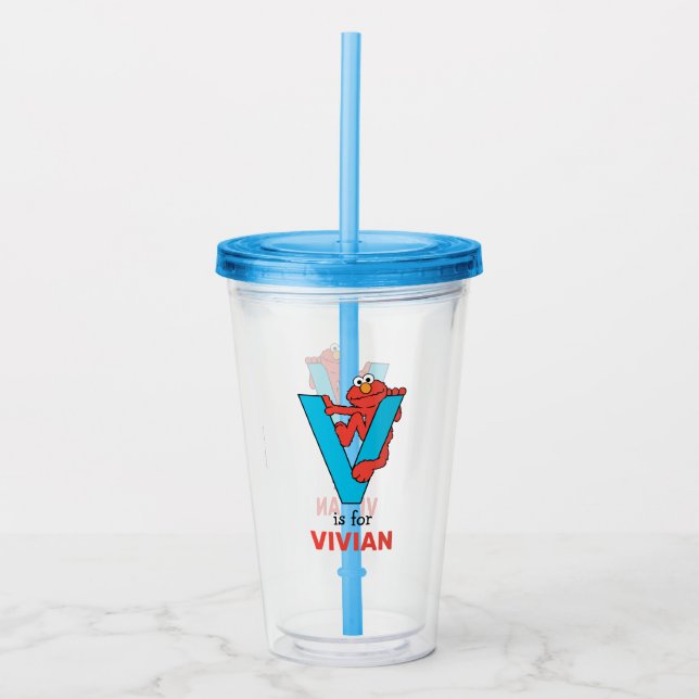 Verre En Acrylique Elmo Alphabet | V bleu (Devant)