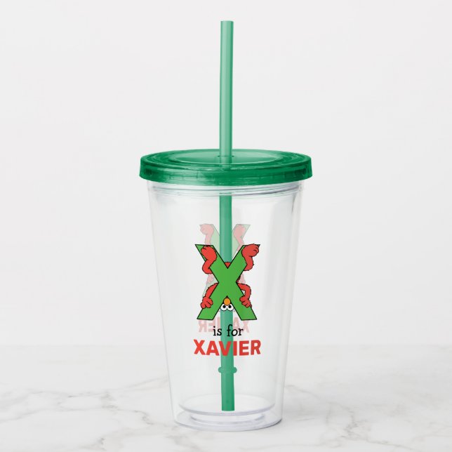 Verre En Acrylique Elmo Alphabet | Vert X (Devant)