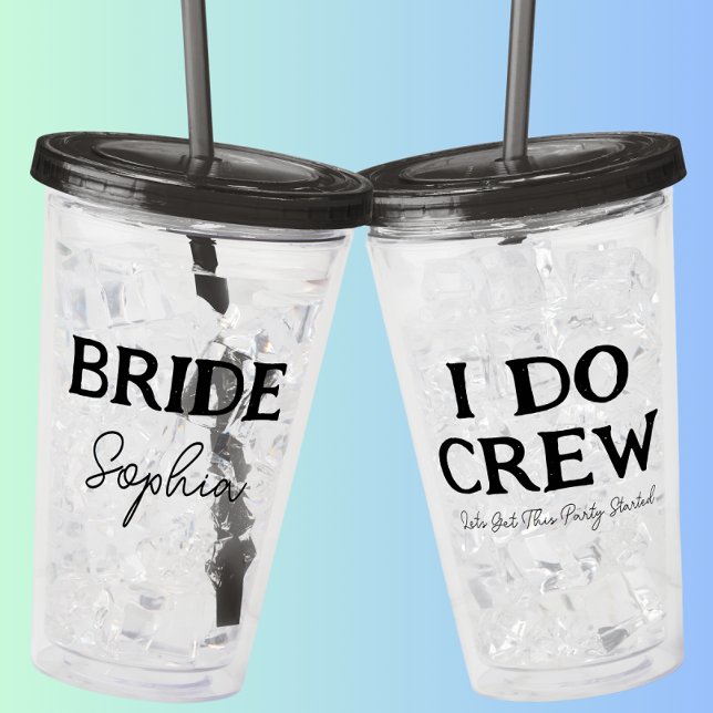 Verre En Acrylique Équipe de mariage enterrement de vie de jeune fill (Front And Back - Close Up)