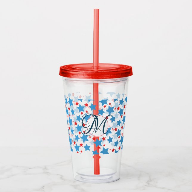 Verre En Acrylique Étoiles patriotiques Motif Monogramme personnalisé (Devant)