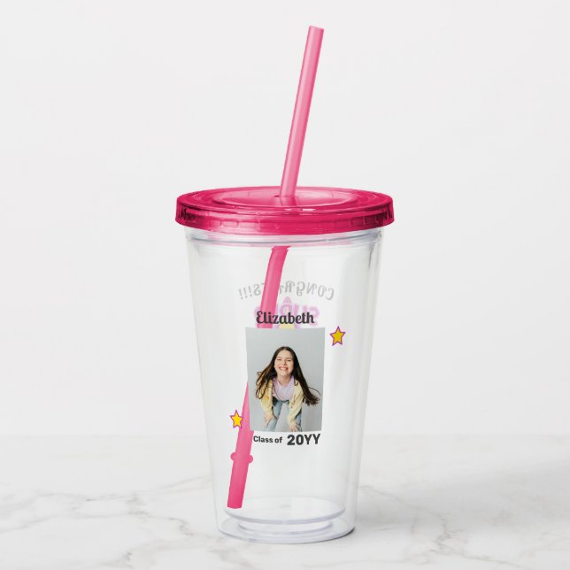 Verre En Acrylique Félicats Super Grad Rose avec étoiles - Editable (Dos)