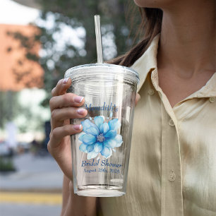 Verre En Acrylique Fête de mariage floral bleu élégant