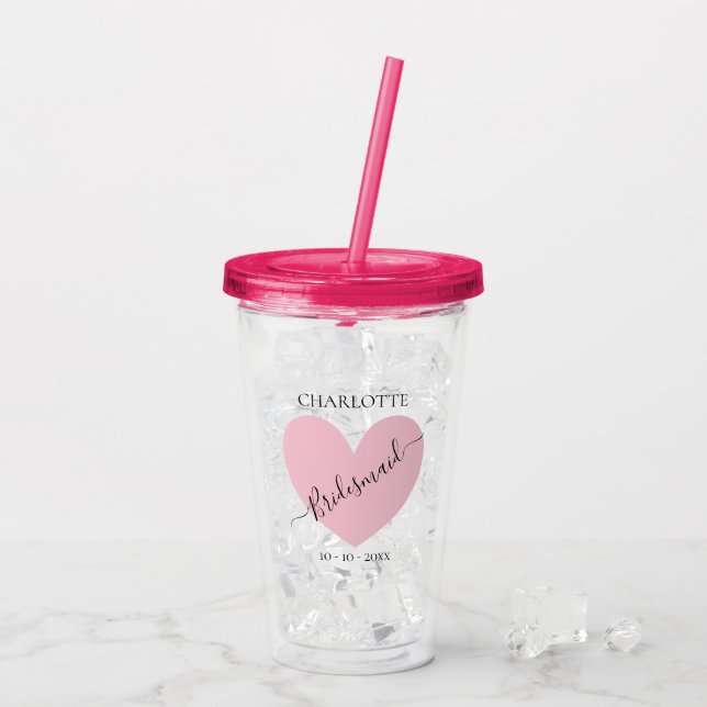 Verre En Acrylique Fête de mariée rose coeur (Dos glace)