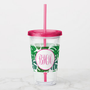 Verre En Acrylique Feuille de palme et monogramme