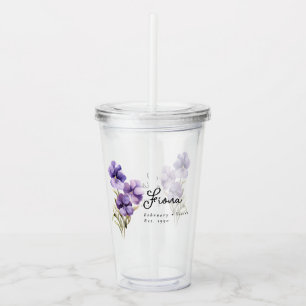Verre En Acrylique Février Mois de naissance Violet Fleur Personnalis
