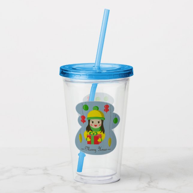 Verre En Acrylique Fille avec boîte cadeau de Noël (Dos)